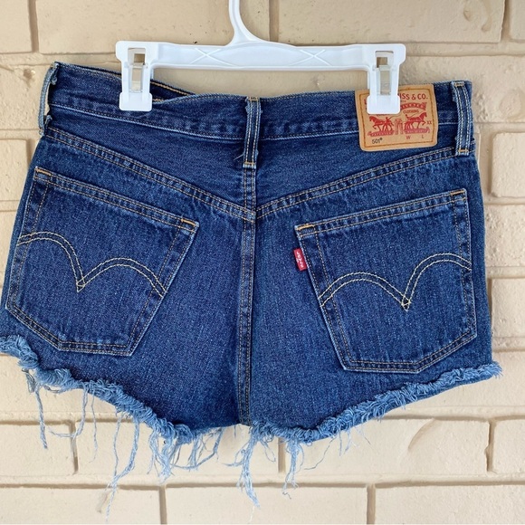 Levi's Pants - Levi's 501 Button Fly Denim Cut Off Shorts Women 27 Dark Wash Blue Jean Festival